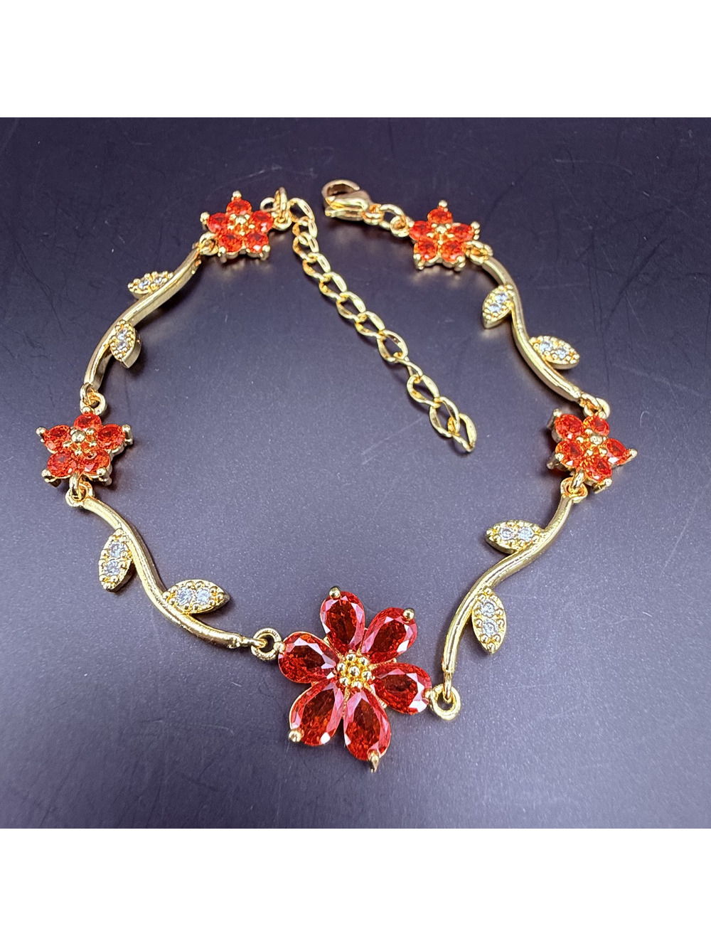 candy+clover red sakura flower and vine crystal gold tone bracelet